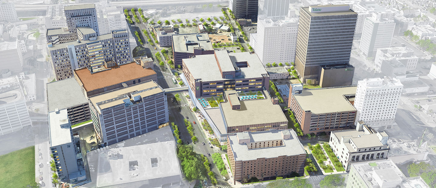 An aeriel graphic rendering of the future of downtown.