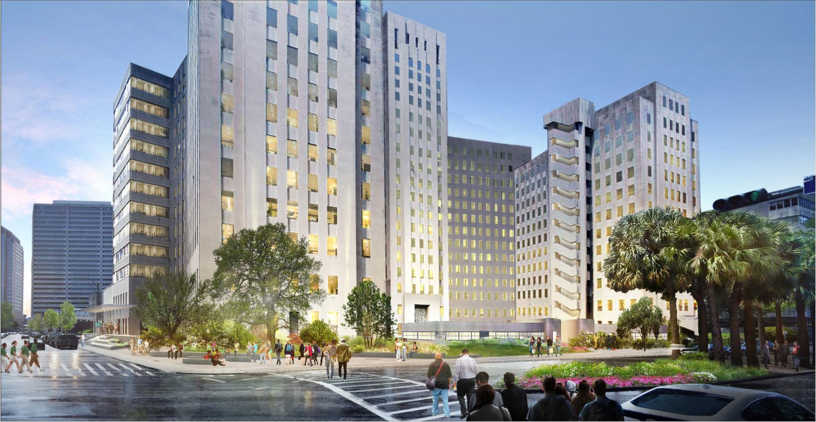 A rendering of renovated Charity Hospital.