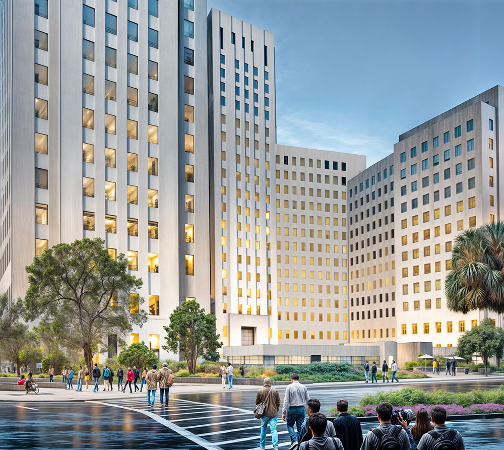Charity Hospital Project rendering front view