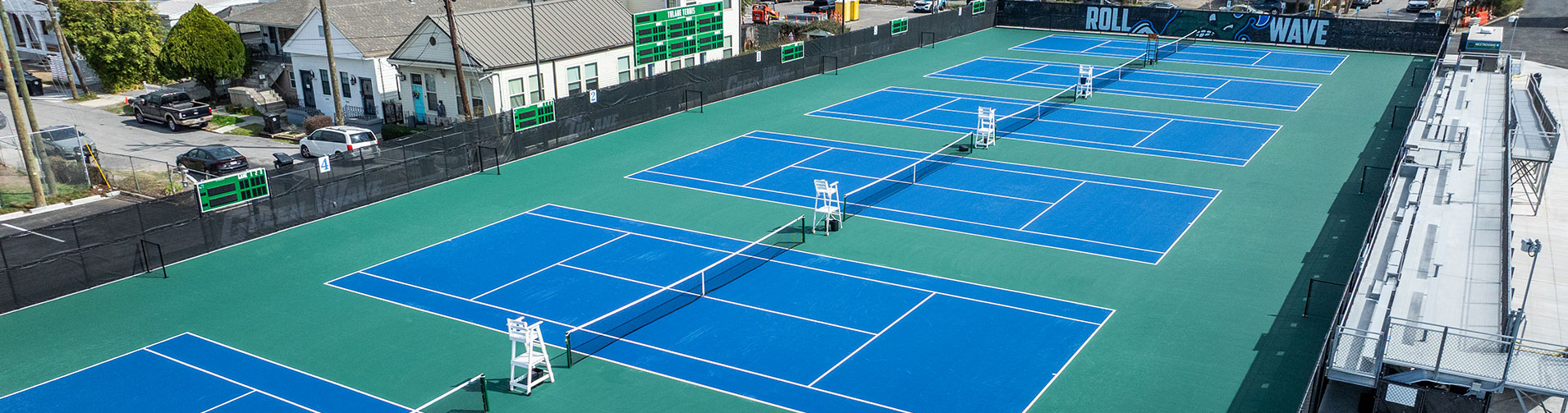 A drone shot of the new Tulane Tennis courts.
