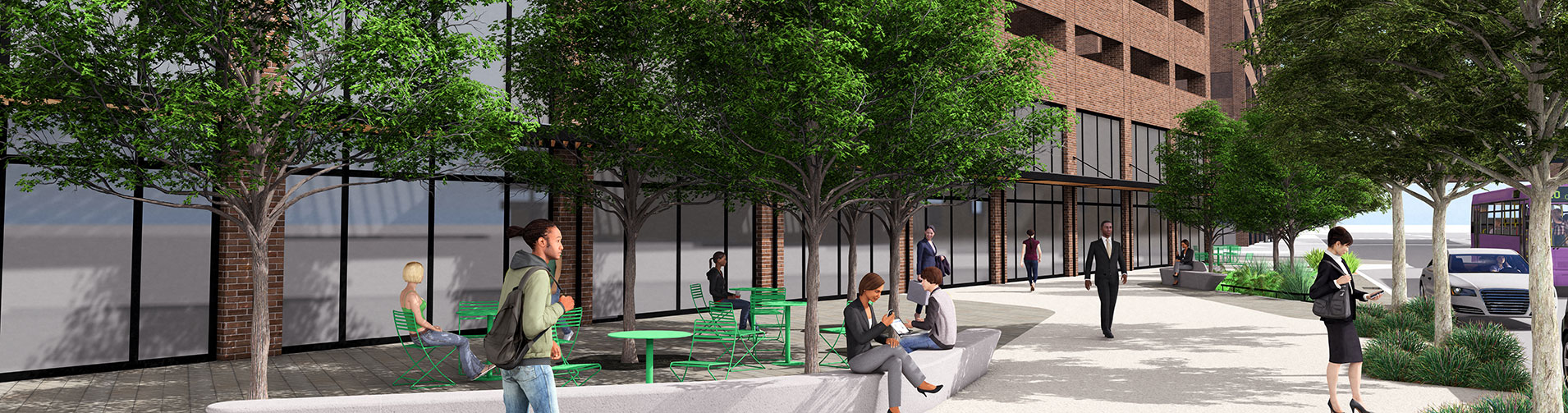 A street level view rendering of the new LaSalle Plaza.